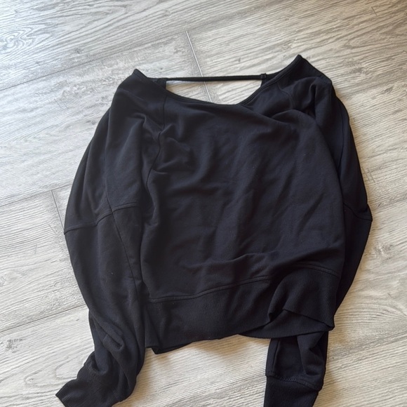 Express Black Boat Neck Long Sleeve Asymmetrical Sweatshirt - Picture 1 of 3
